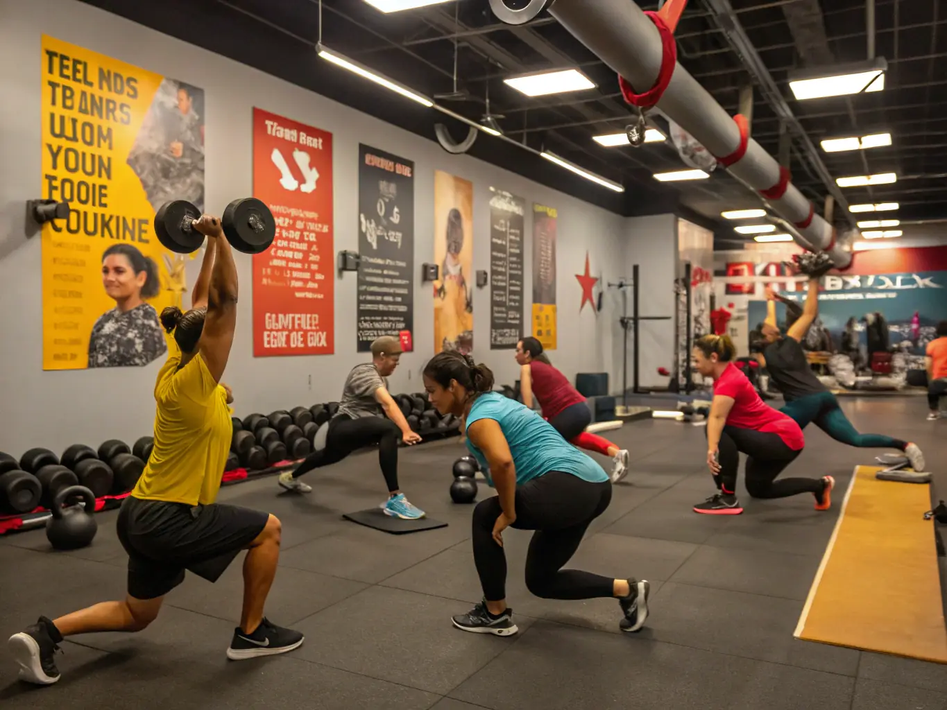 A group of individuals participating in a physical education session, led by a certified instructor, emphasizing fitness and conditioning.